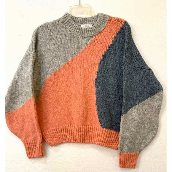 Topshop Sweaters - Top Shop Size Small Crewneck Abstract Oversize Crop Sweater Grey Peach Blue